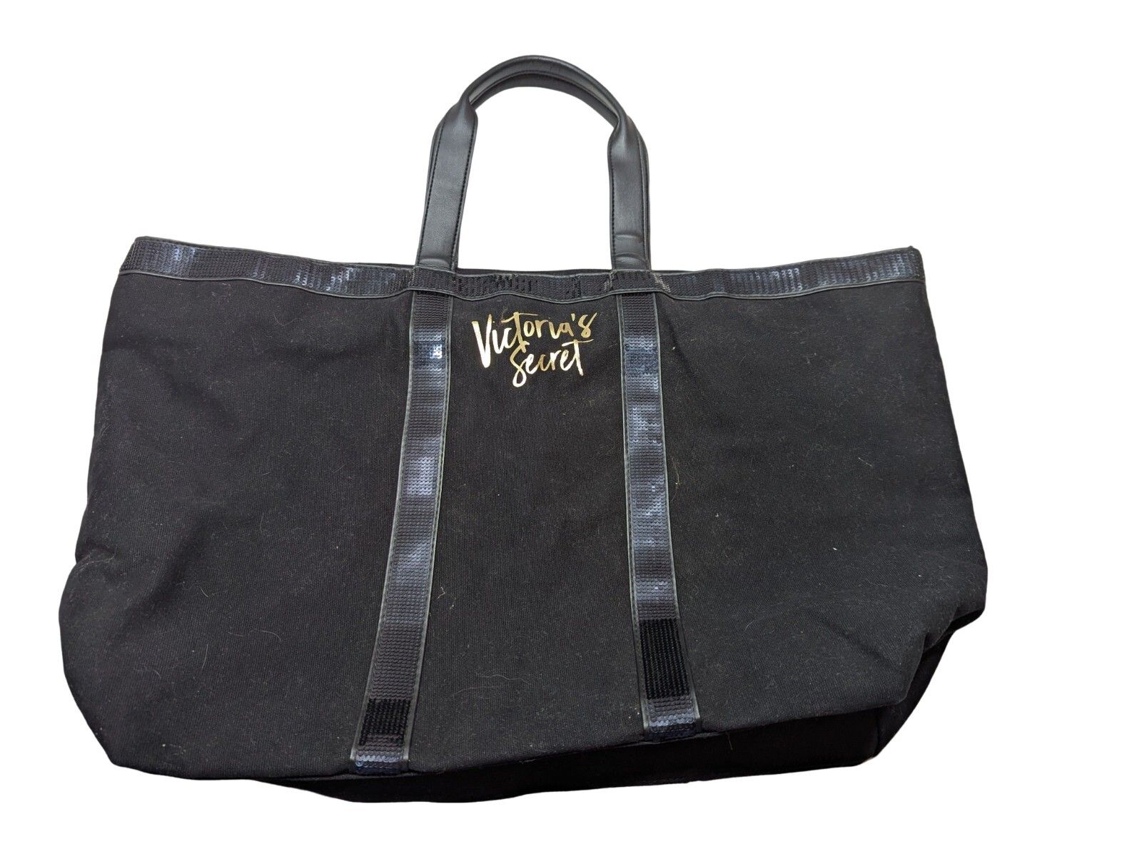 Victoria Secret 22" X 13" Zippered Tote Bag W/Handles And Sequin Accents Black